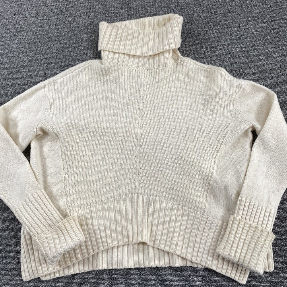 Anthropologie Moth Sweater Small Cream Wool Blend Roll Turtle Neck